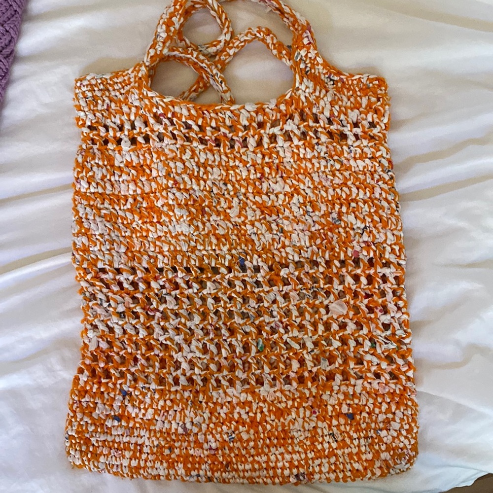 Handmade Up-cycled Plastic Bags andOrange Acrylic Tote Bag